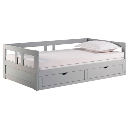 Melody Twin To King Extendable Day Bed With Storage, Dove Gray